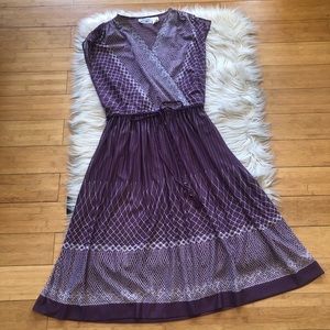 Vintage Sue Brett Faux Wrap Flutter Sleeves Mixed Geometric Print Dress size S